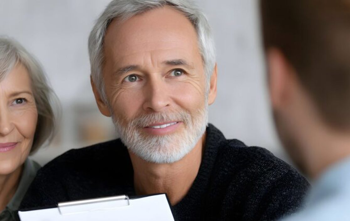 Senior couple discussing their retirement finances with an adviser