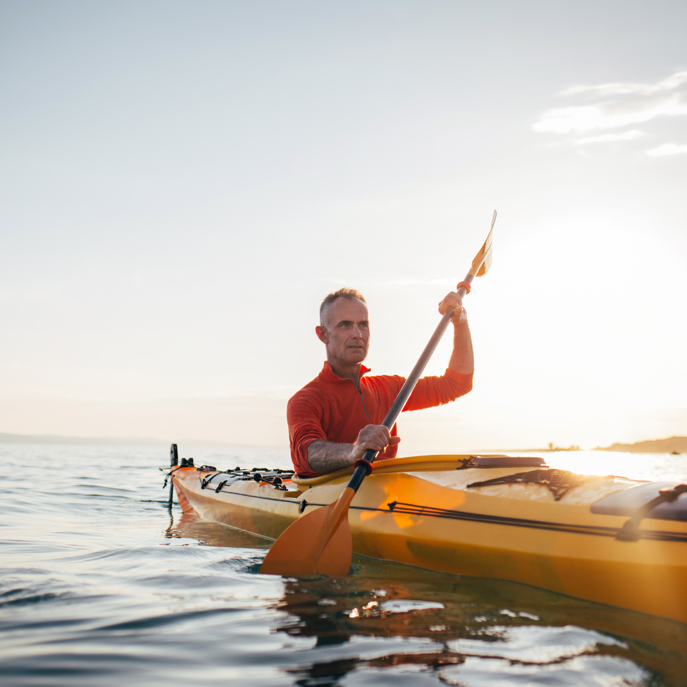 Man enjoying retirement in kayak