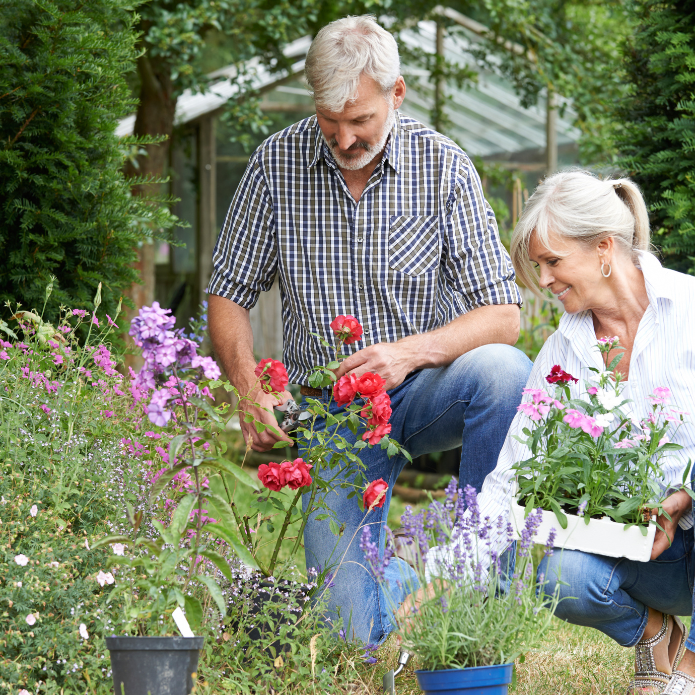 Older couple enjoying retirement and gardening